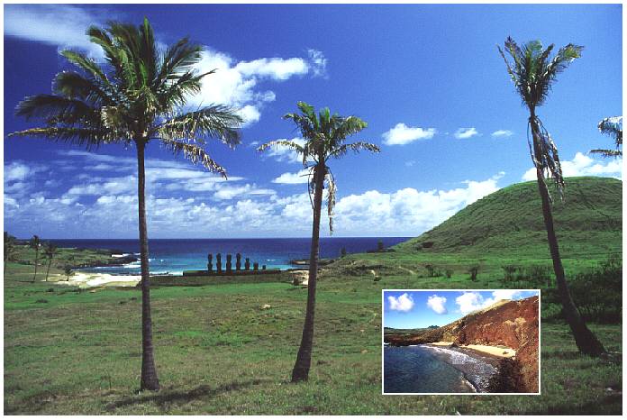 Bucht von Anakena mit Ahu Nau Nau